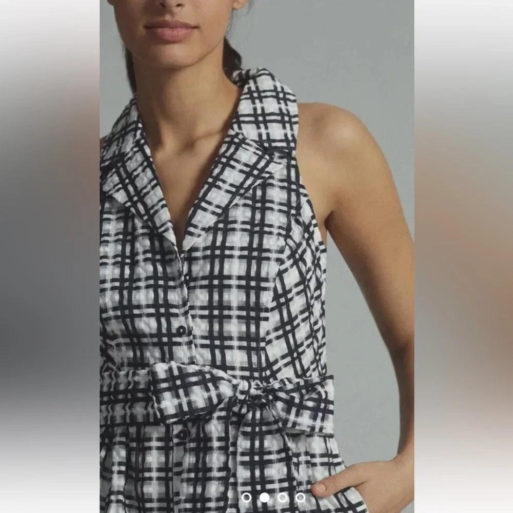 NWT  Anthropologie‎  Maeve Plaid Mini Retro Sundress Blk/White Size 10. Rt $170